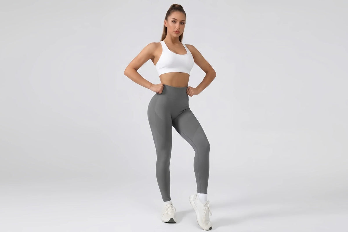 Grey high-waisted seamless leggings for yoga, squats and everyday workouts