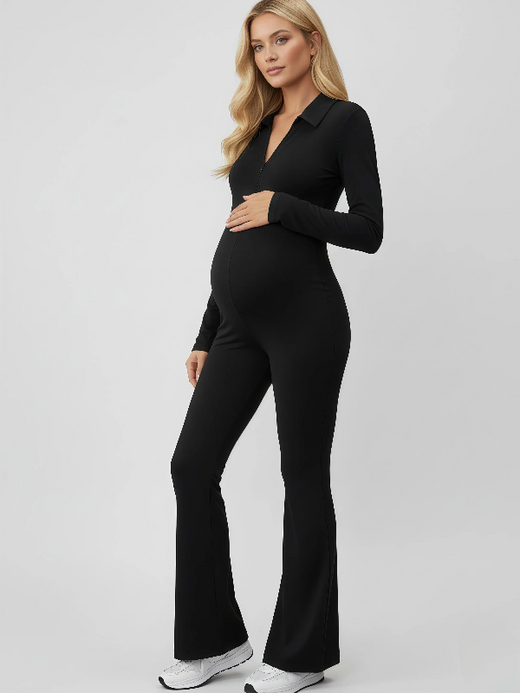 Flexvibe Maternity Zip V-Neck Jumpsuit | Tummy Control, Butt-Lift, Slim-Fit, S–XL