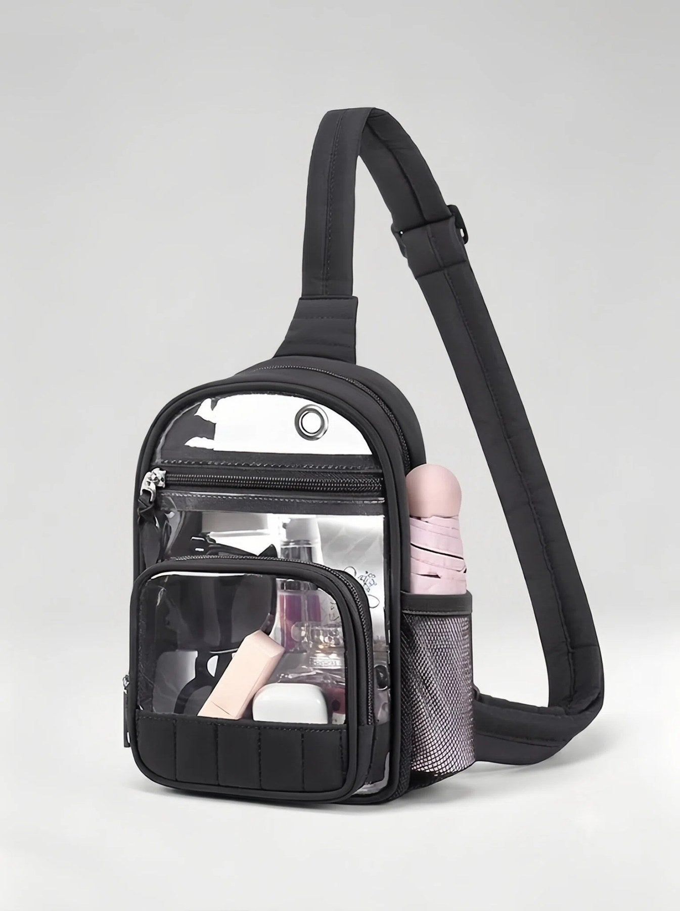 Flexvibe Clear Water Bottle Sling Crossbody Bag | Stadium-Approved Travel Carrier for Women - Black