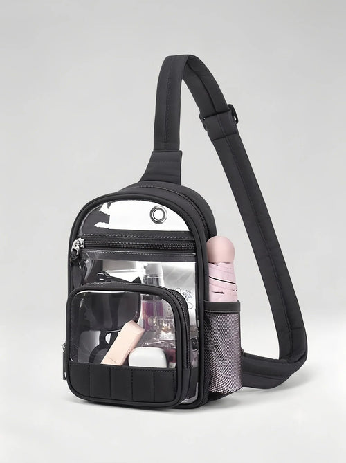 Flexvibe Clear Water Bottle Sling Crossbody Bag | Stadium-Approved Travel Carrier for Women - Black