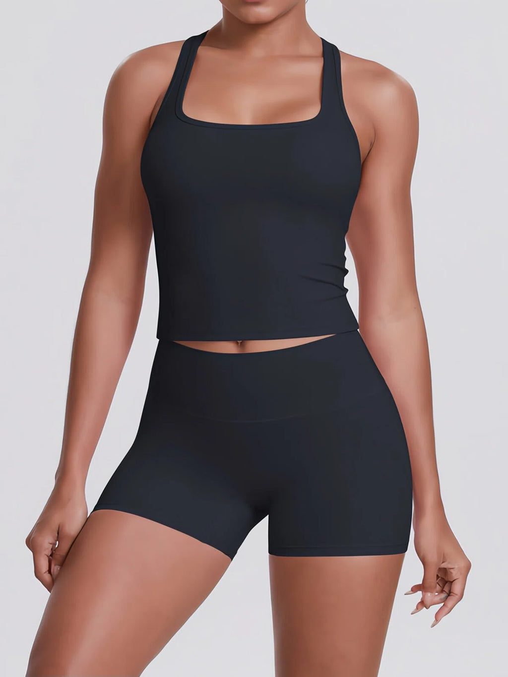 Flexvibe Racerback Tank & Biker Shorts Workout Set | 2 Piece Activewear Set for Women - Black