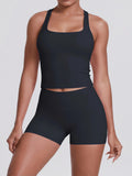 Flexvibe Racerback Tank & Biker Shorts Workout Set | 2 Piece Activewear Set for Women - Black
