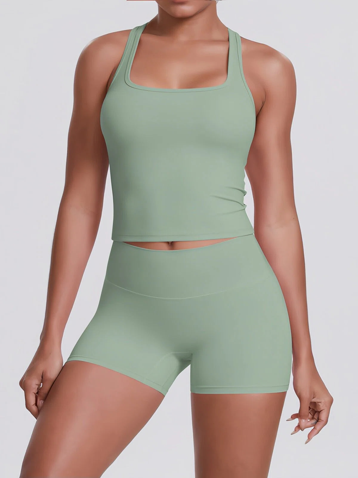 Flexvibe Racerback Tank & Biker Shorts Workout Set | 2 Piece Activewear Set for Women - Green
