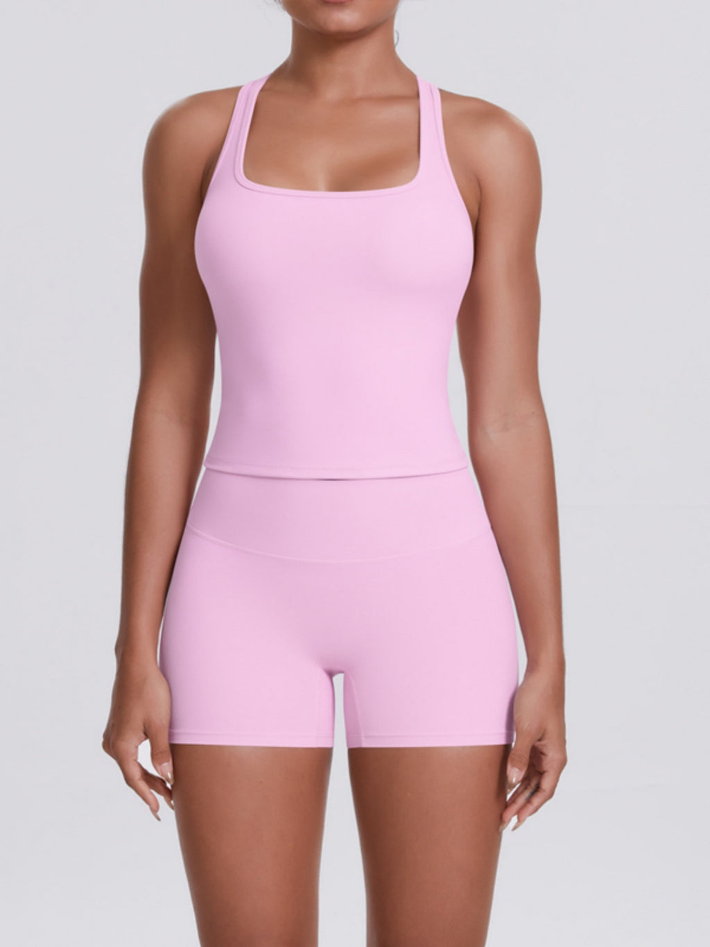 Flexvibe Racerback Tank & Biker Shorts Workout Set | 2 Piece Activewear Set for Women - Pink