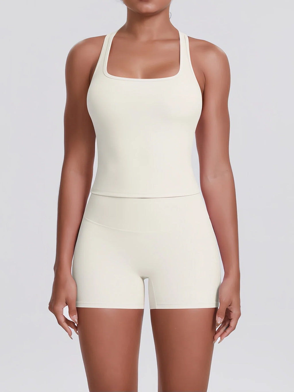 Flexvibe Racerback Tank & Biker Shorts Workout Set | 2 Piece Activewear Set for Women - White