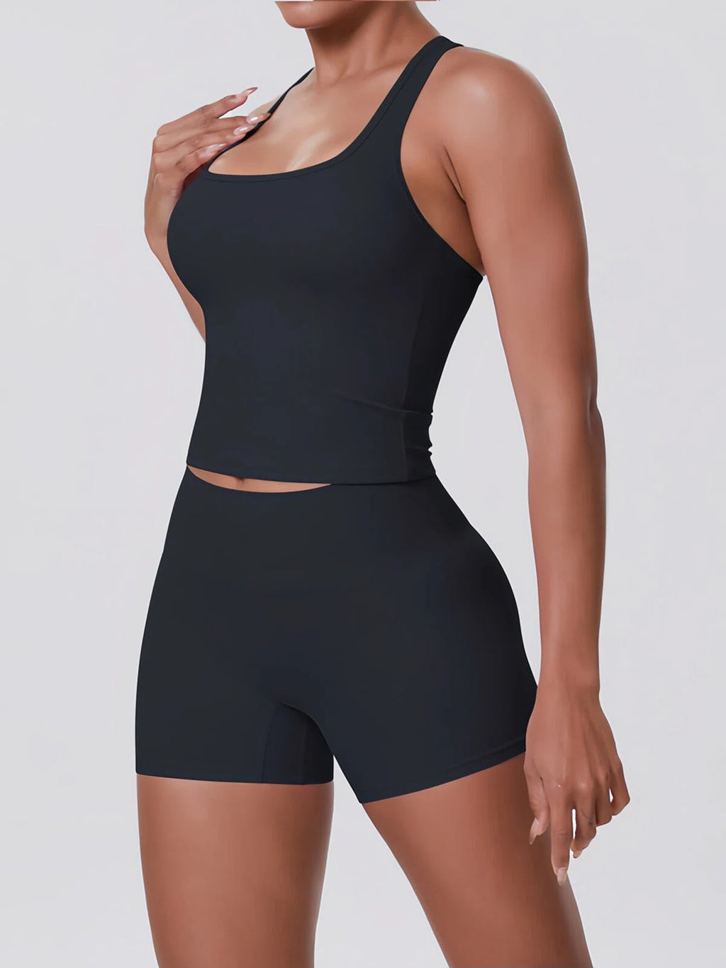 Flexvibe Racerback Tank & Biker Shorts Workout Set | 2 Piece Activewear Set for Women - Black