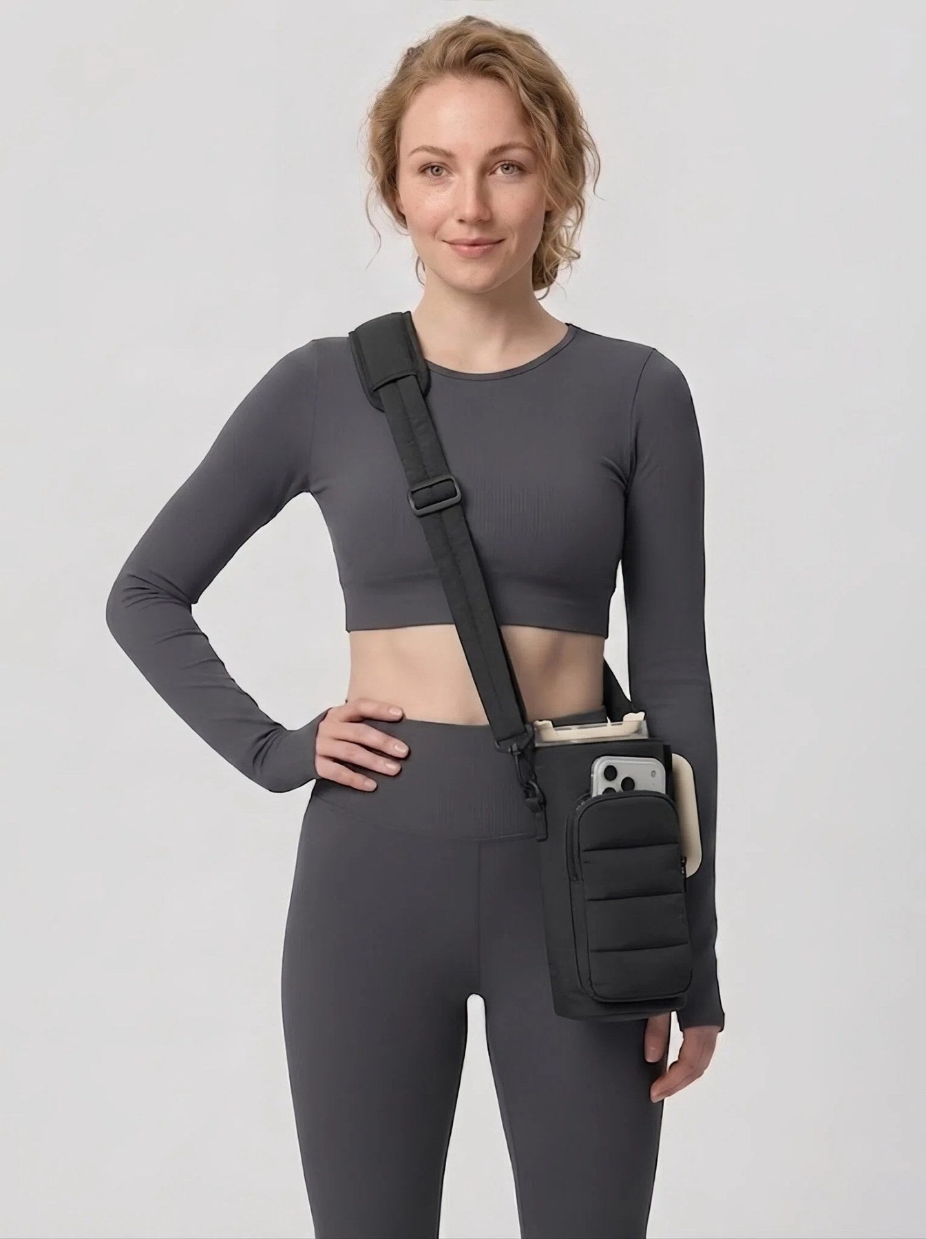 Flexvibe Puffer Water Bottle Crossbody Bag | Lightweight Tumbler Carrier Sling Bag for Women - Black