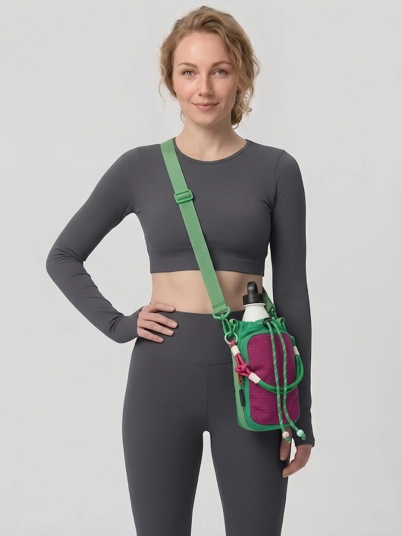 Flexvibe Drawstring Water Bottle Crossbody Bag | Outdoor Tumbler Carrier for Women - Green