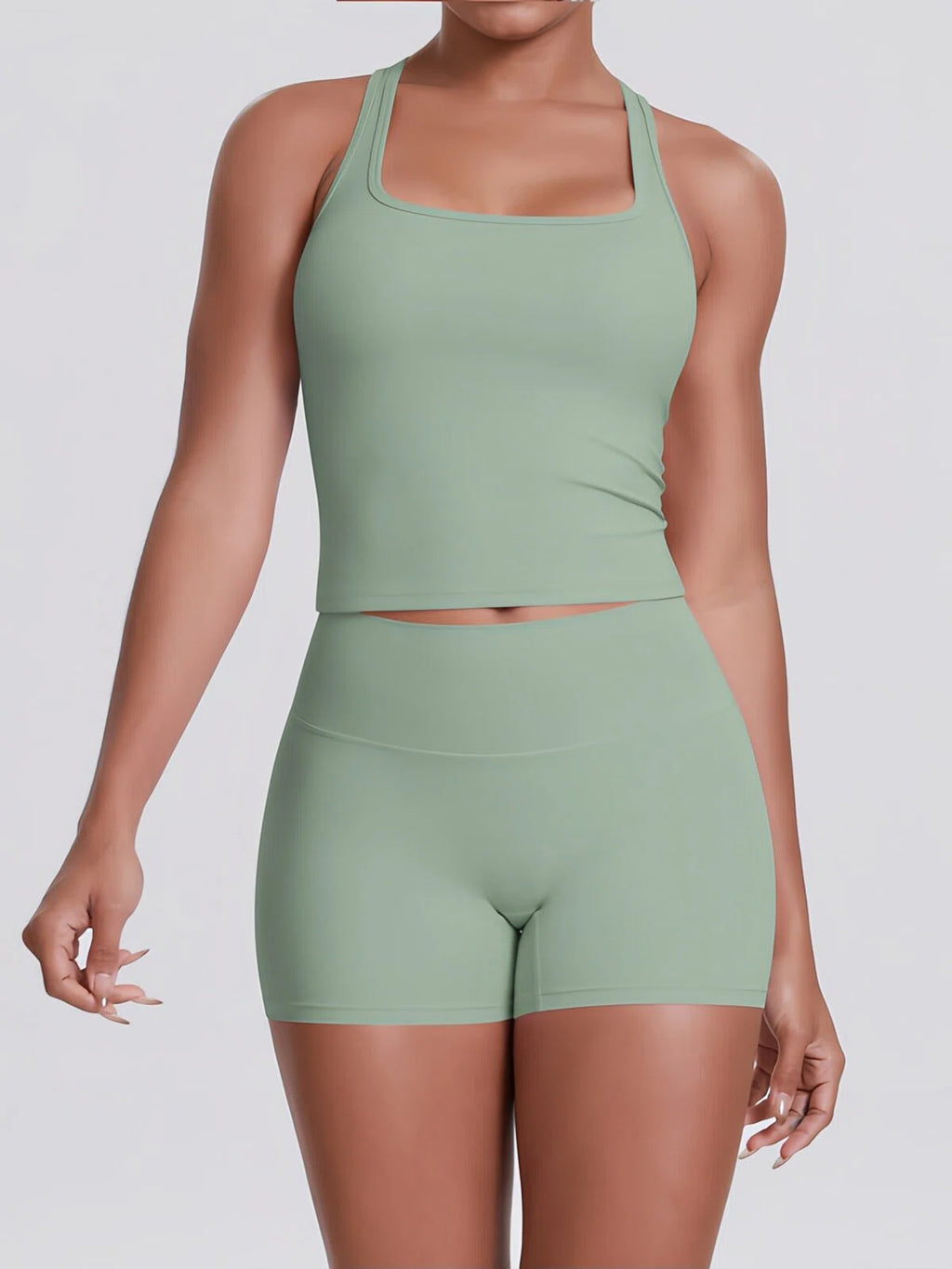 Flexvibe Racerback Tank & Biker Shorts Workout Set | 2 Piece Activewear Set for Women - Green
