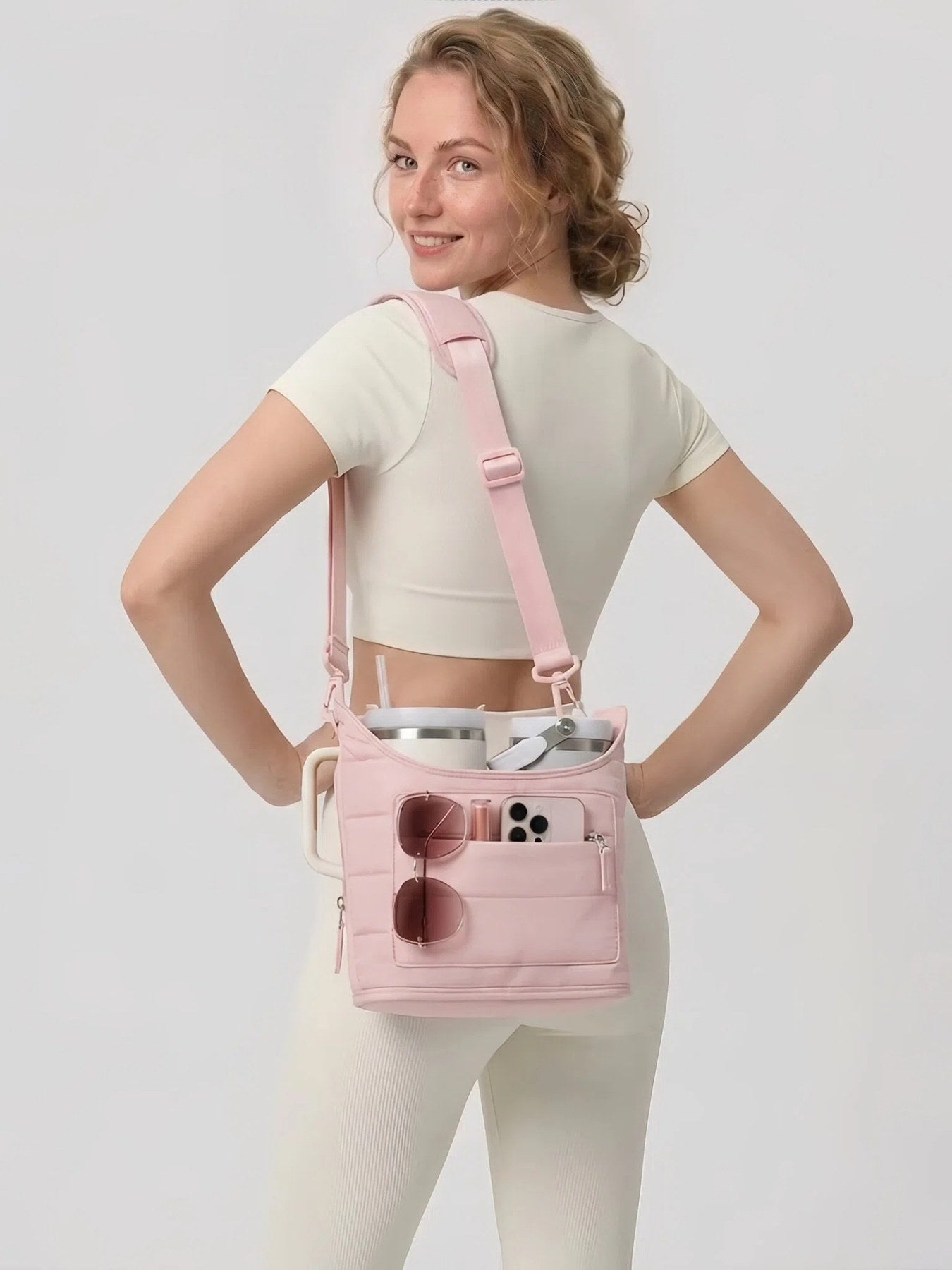 Flexvibe Water Bottle Sling Bag with Side Pocket | Lightweight Crossbody Carrier for Women - Pink