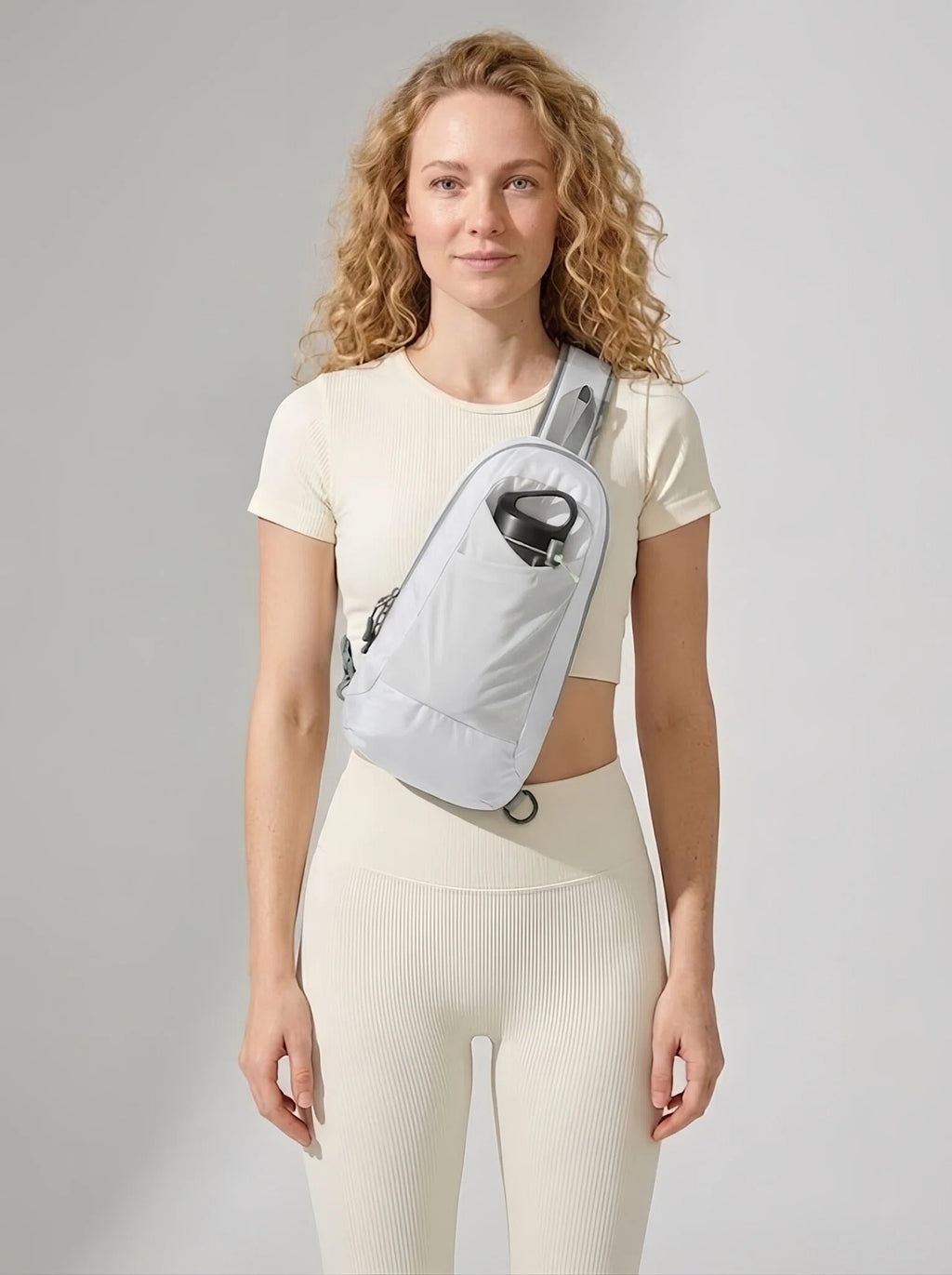 Flexvibe Running Water Bottle Sling Crossbody Bag | Lightweight Hydration Carrier for Women - White