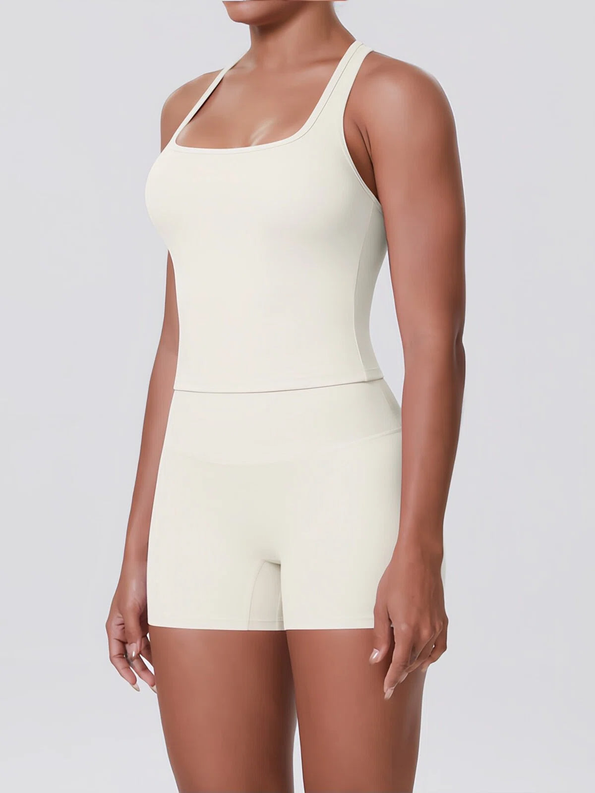 Flexvibe Racerback Tank & Biker Shorts Workout Set | 2 Piece Activewear Set for Women - White