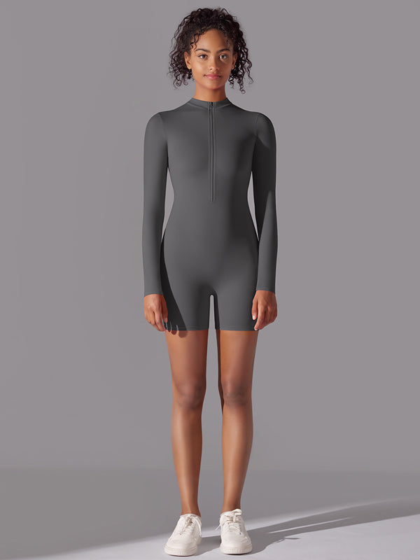 Flexvibe Women’s Yoga Fitness Bodysuit - Zip-Neck Slim-Fit Athletic Sportswear