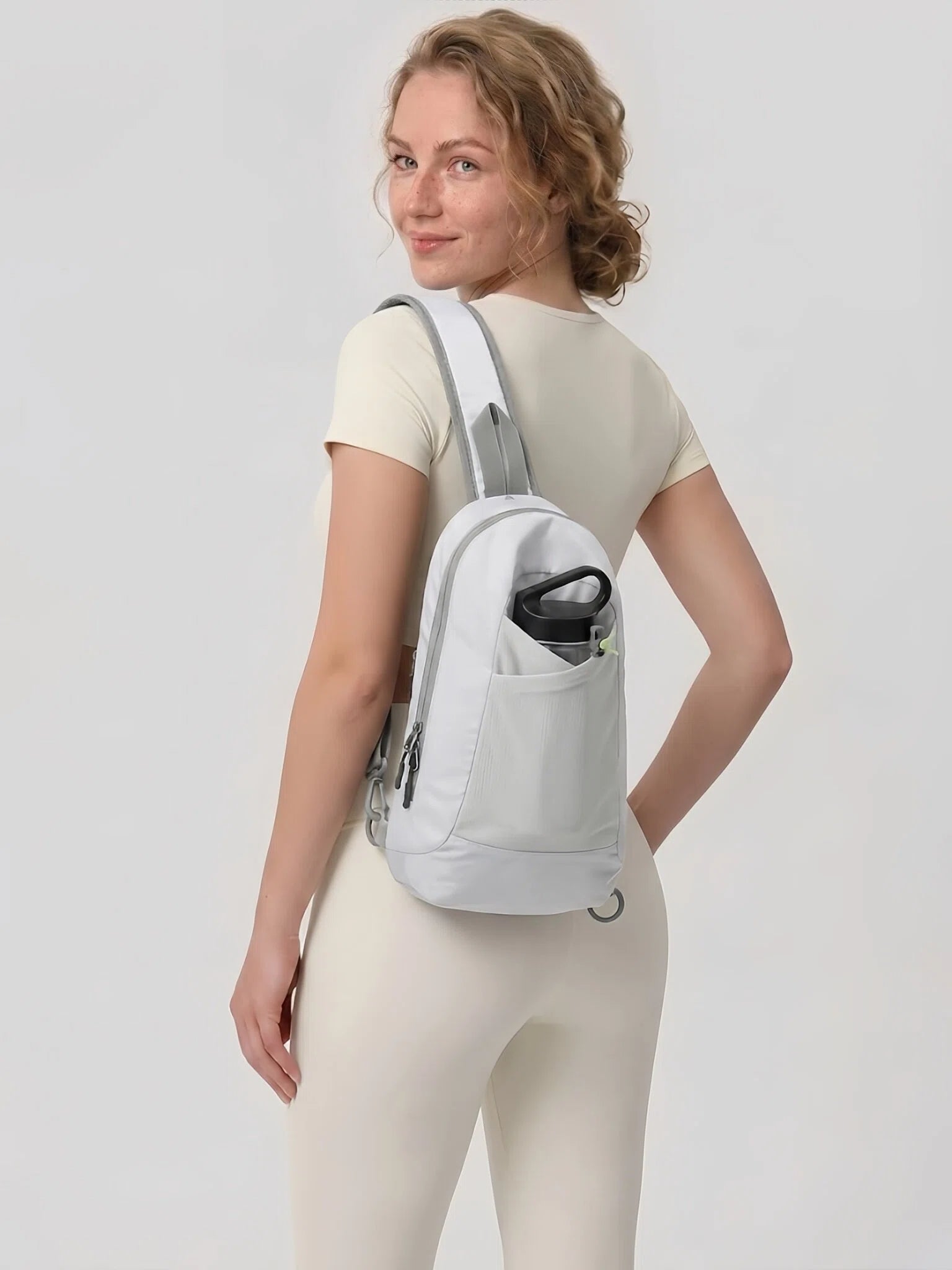 Flexvibe Running Water Bottle Sling Crossbody Bag | Lightweight Hydration Carrier for Women - White
