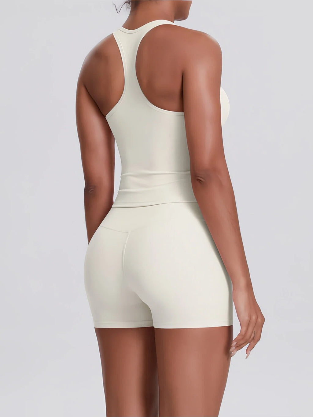 Flexvibe Racerback Tank & Biker Shorts Workout Set | 2 Piece Activewear Set for Women - White