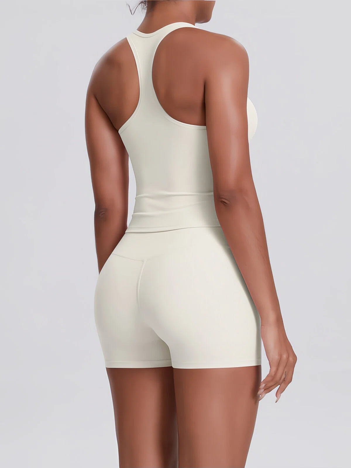 Flexvibe Racerback Tank & Biker Shorts Workout Set | 2 Piece Activewear Set for Women - White