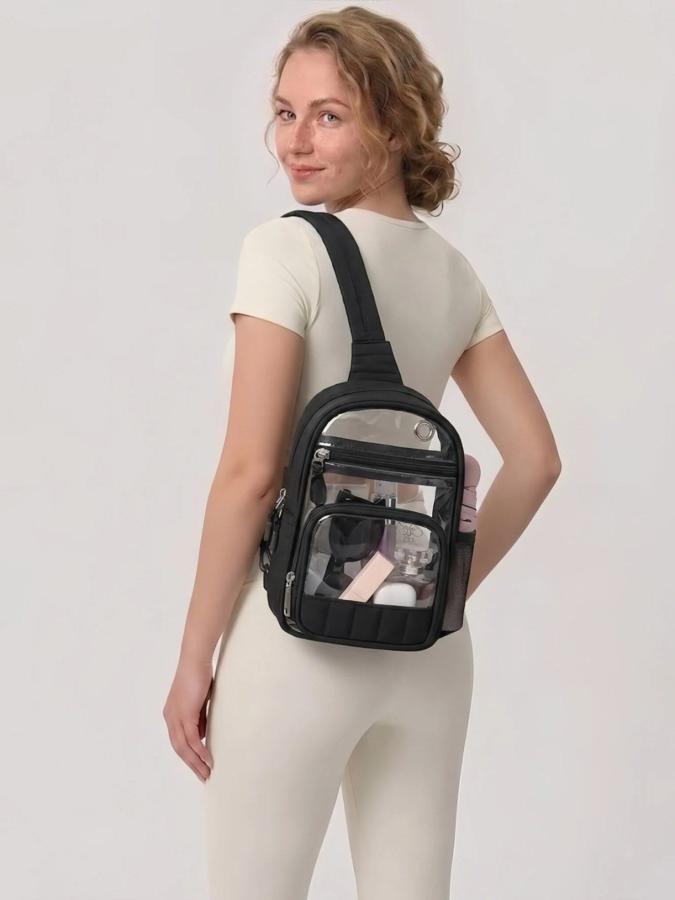 Flexvibe Clear Water Bottle Sling Crossbody Bag | Stadium-Approved Travel Carrier for Women - Black