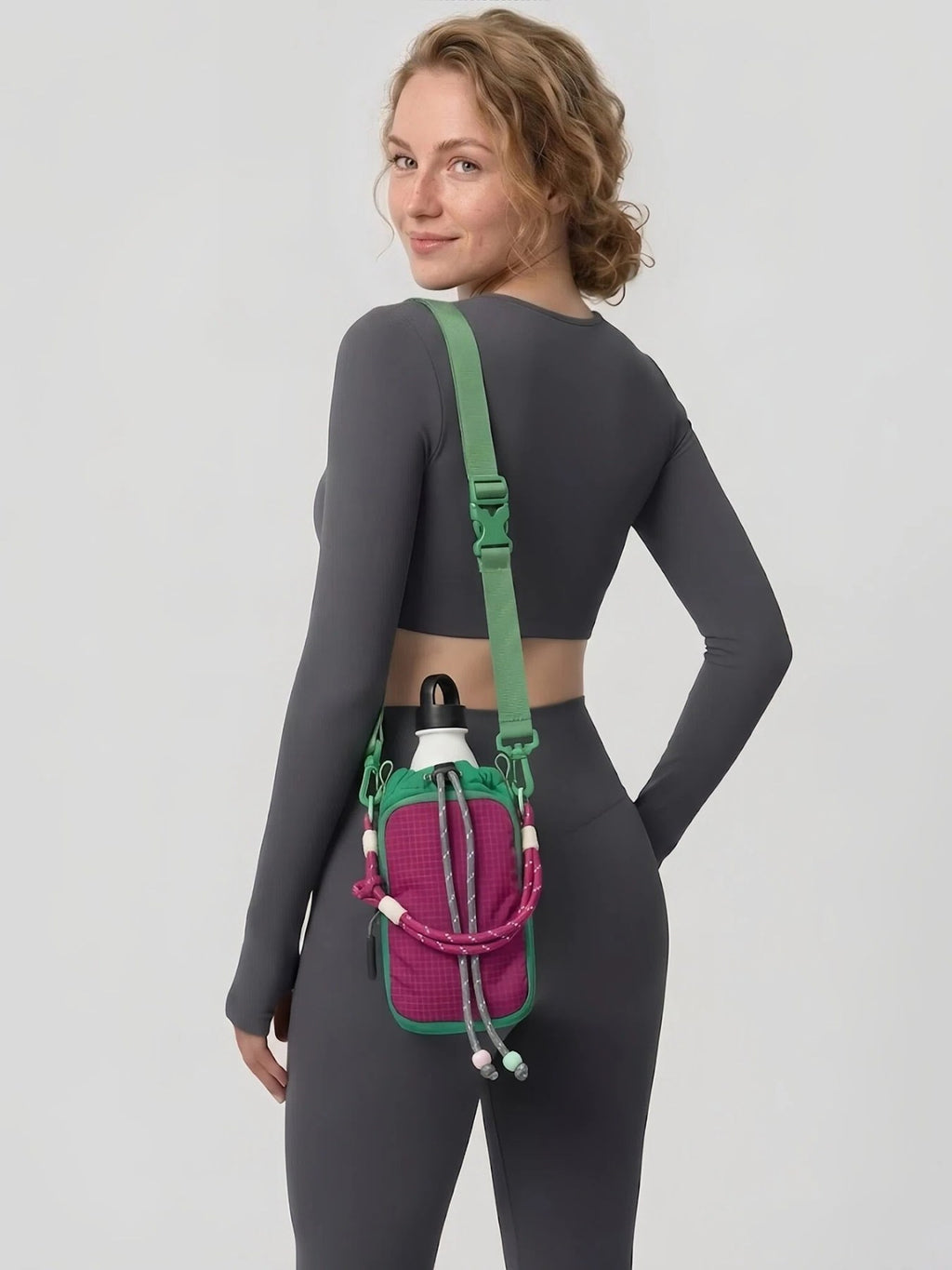 Flexvibe Drawstring Water Bottle Crossbody Bag | Outdoor Tumbler Carrier for Women - Green
