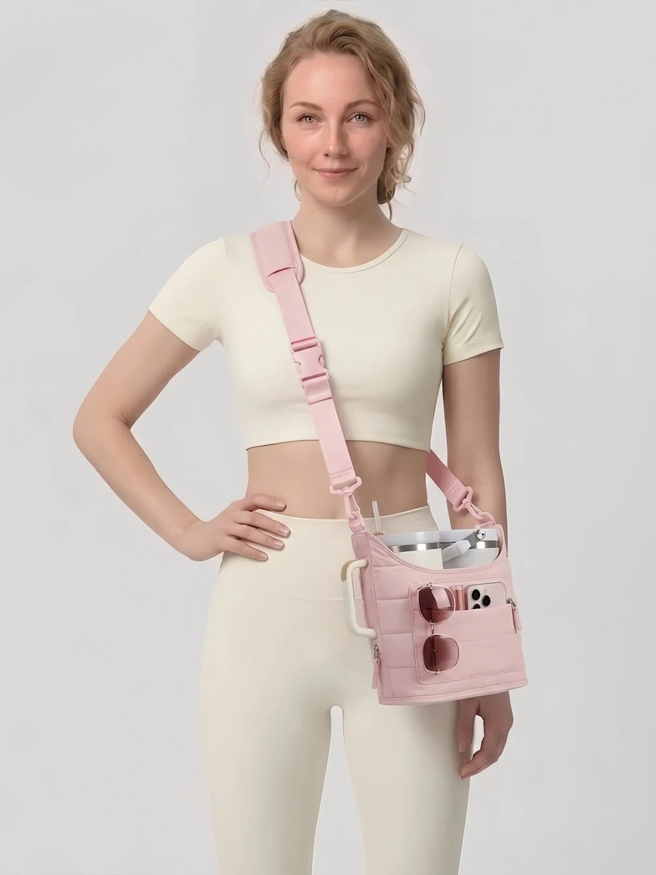 Flexvibe Water Bottle Sling Bag with Side Pocket | Lightweight Crossbody Carrier for Women - Pink