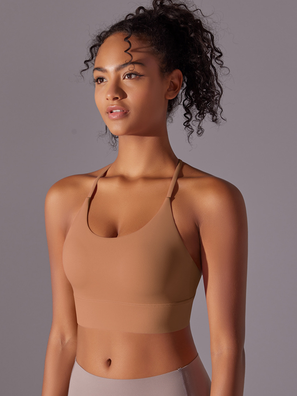 Flexvibe Double-Sided Nylon Sports Bra Cross Back Fixed Cup High Elastic