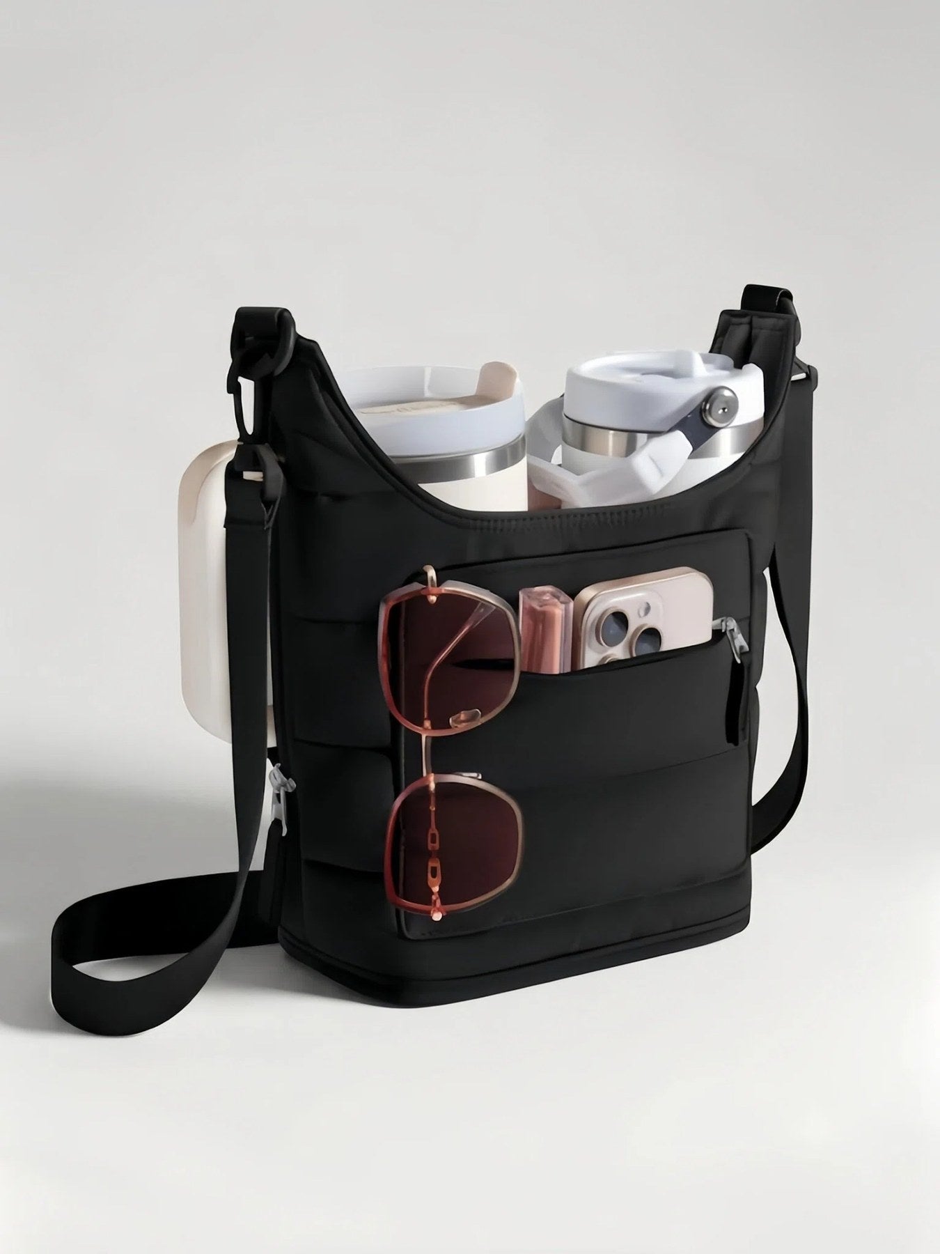 Flexvibe Water Bottle Sling Bag with Side Pocket | Lightweight Crossbody Carrier for Women - Black