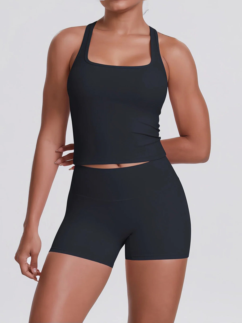 Flexvibe Racerback Tank & Biker Shorts Workout Set | 2 Piece Activewear Set for Women - Black