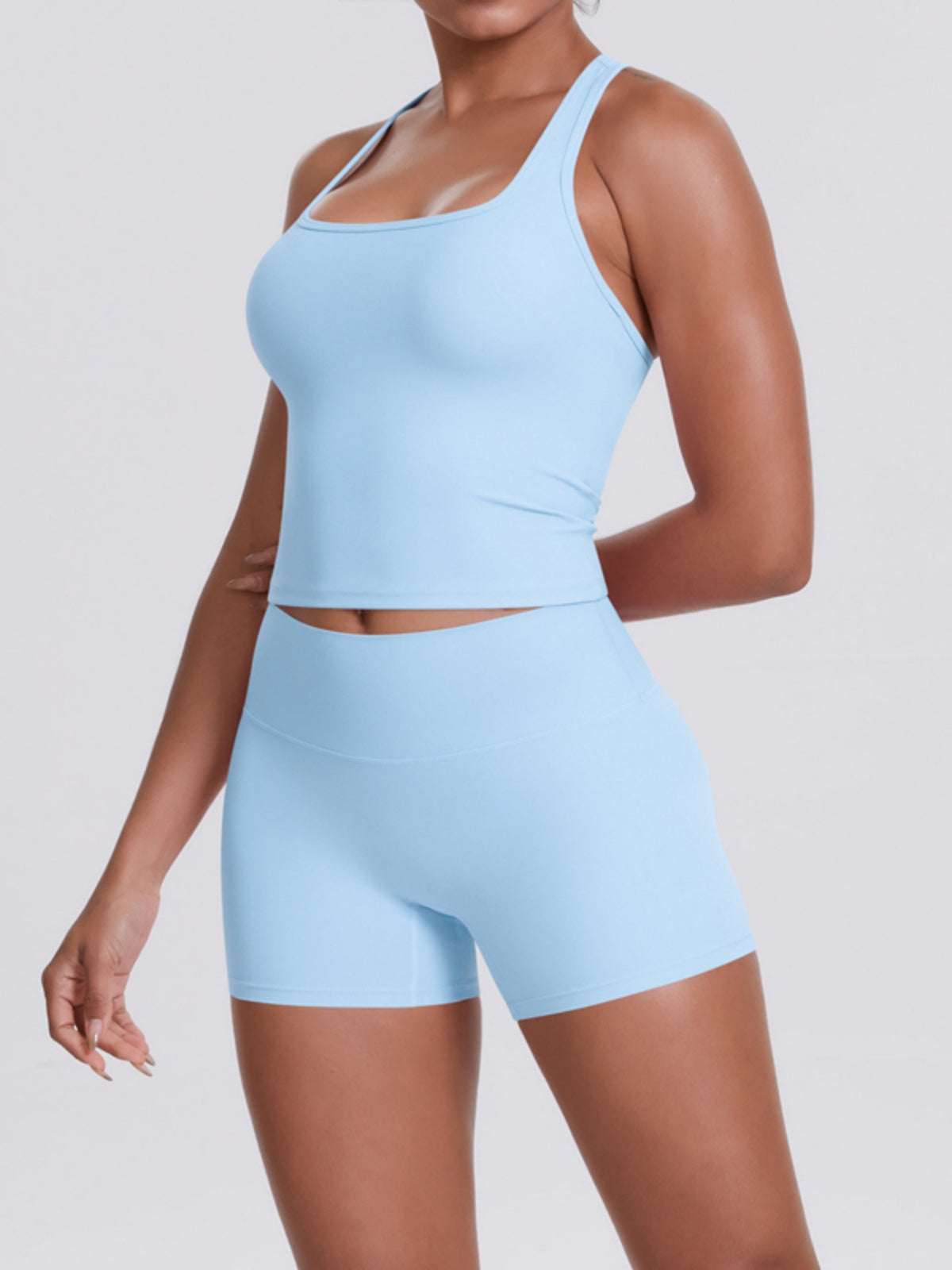 Flexvibe Racerback Tank & Biker Shorts Workout Set | 2 Piece Activewear Set for Women - Blue