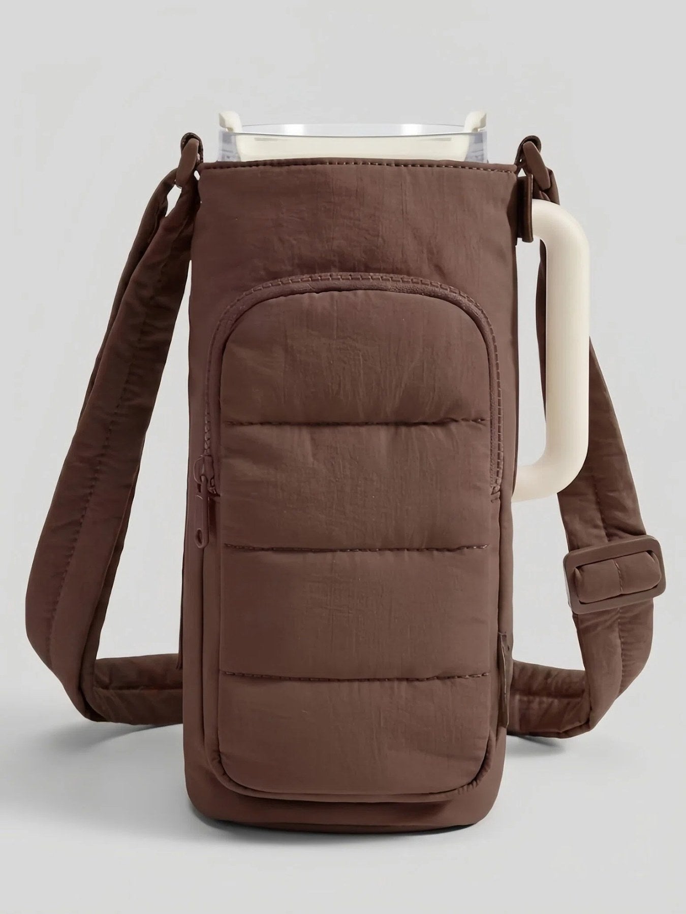 Flexvibe Puffer Water Bottle Crossbody Bag | Lightweight Tumbler Carrier Sling Bag for Women - Brown