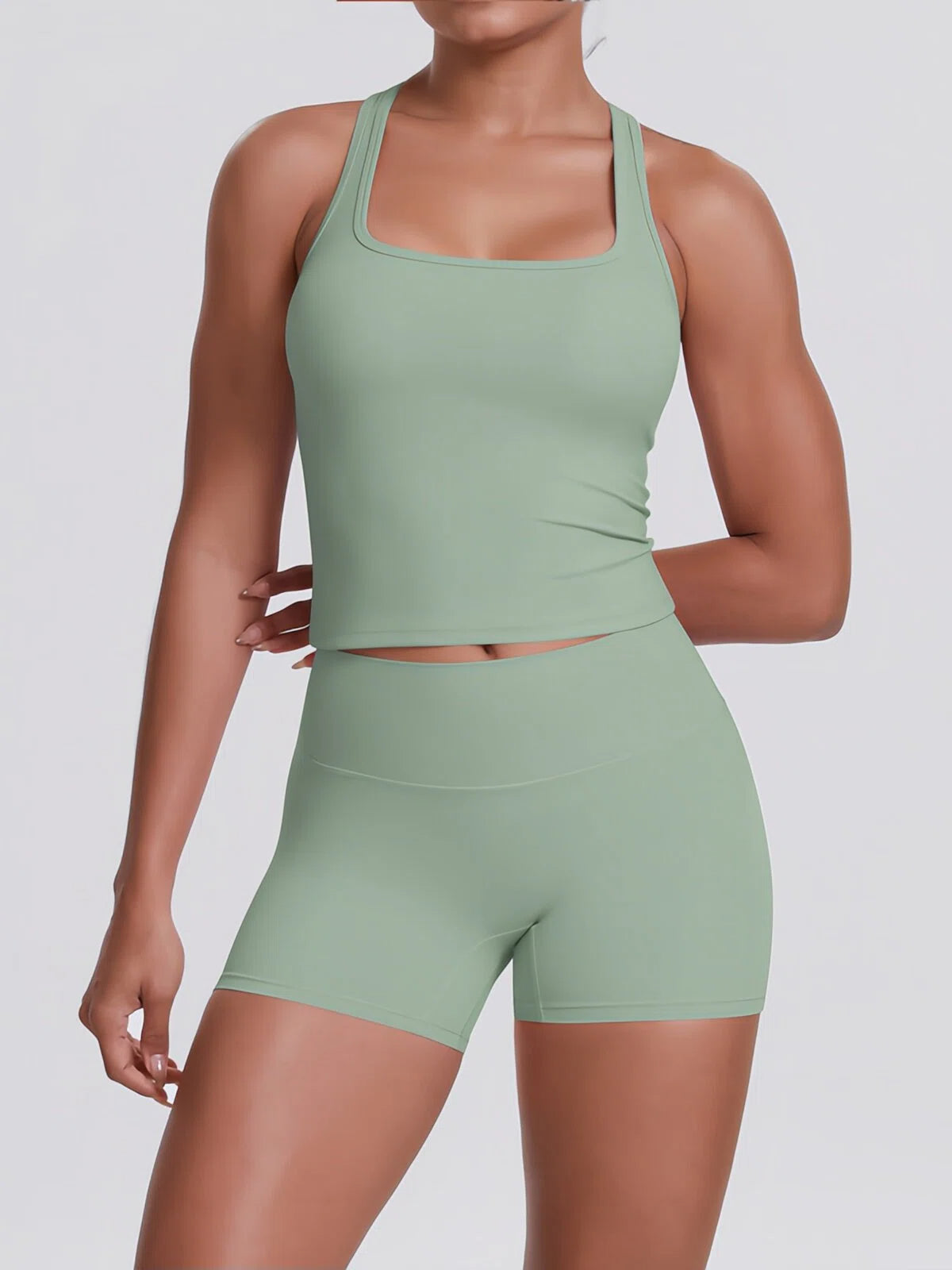 Flexvibe Racerback Tank & Biker Shorts Workout Set | 2 Piece Activewear Set for Women - Green