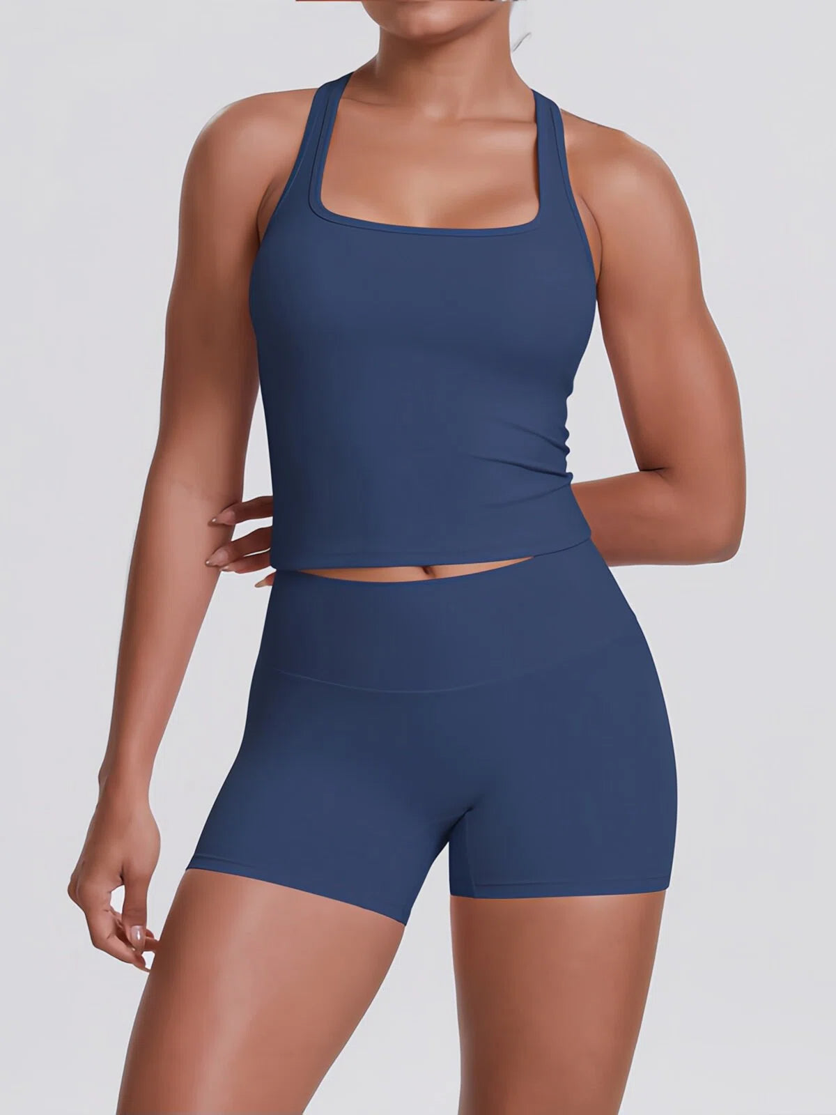 Flexvibe Racerback Tank & Biker Shorts Workout Set | 2 Piece Activewear Set for Women - Navy