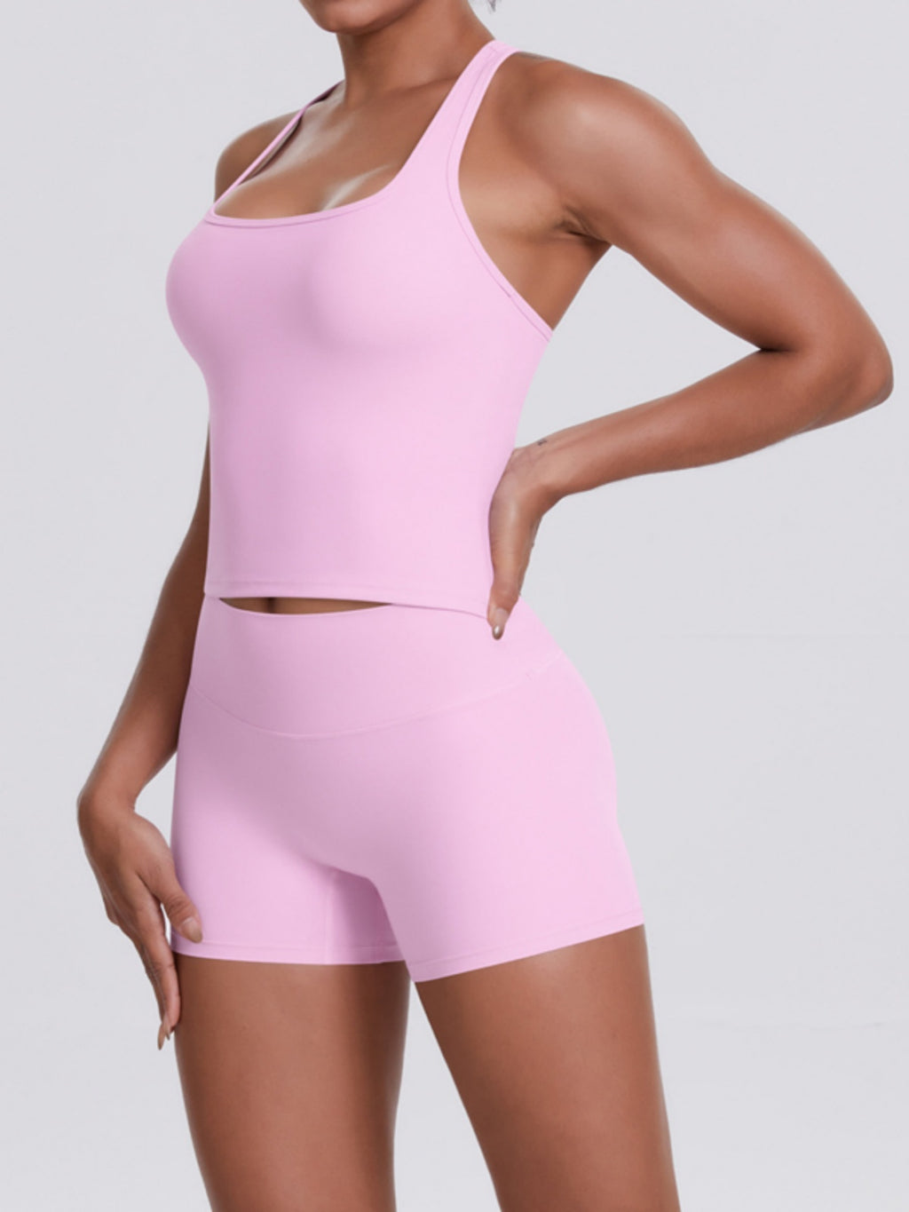 Flexvibe Racerback Tank & Biker Shorts Workout Set | 2 Piece Activewear Set for Women - Pink