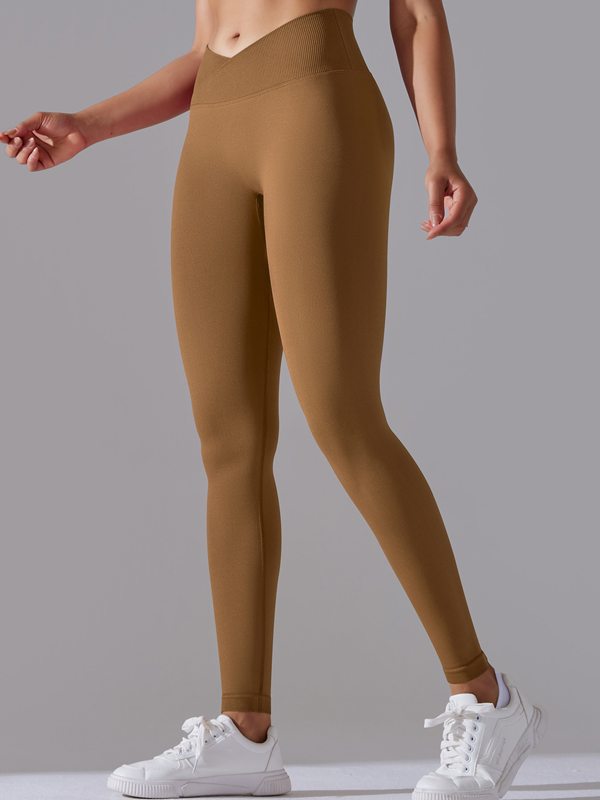 Flexvibe High Waisted Crisscross Waist Yoga Leggings - Seamless Knit Butt Lifting Solid Color