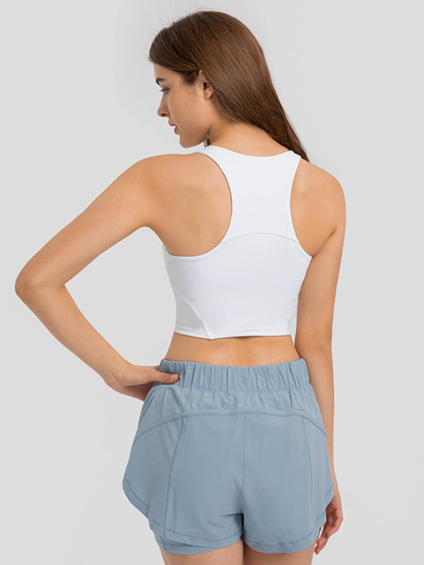Flexvibe Barely-There Fitted Yoga Tank - Crew Neck Padded Cups High Elastic Moisture Wicking