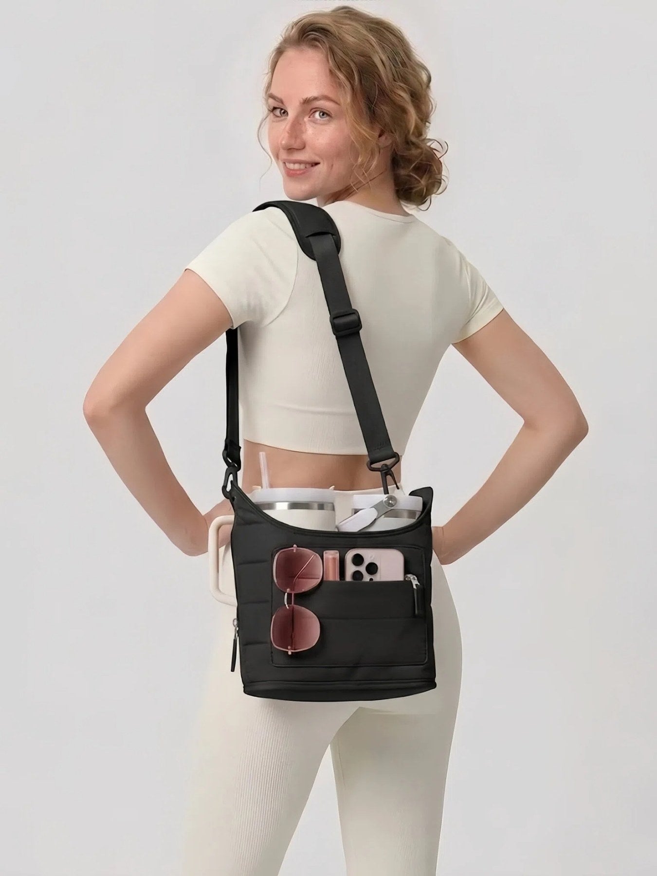 Flexvibe Water Bottle Sling Bag with Side Pocket | Lightweight Crossbody Carrier for Women - Black