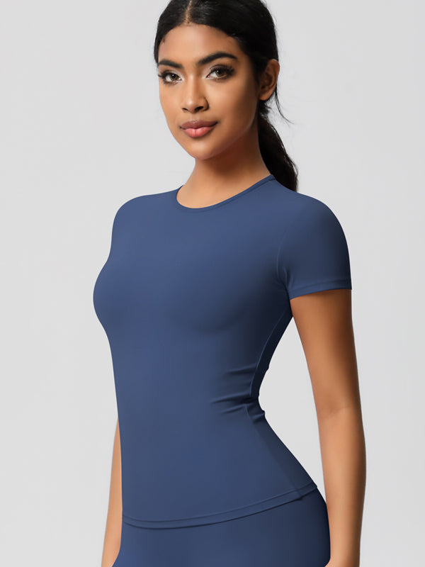 Flexvibe Double-Sided Brushed Yoga Top - High Elastic Slim Fit Breathable Short Sleeve