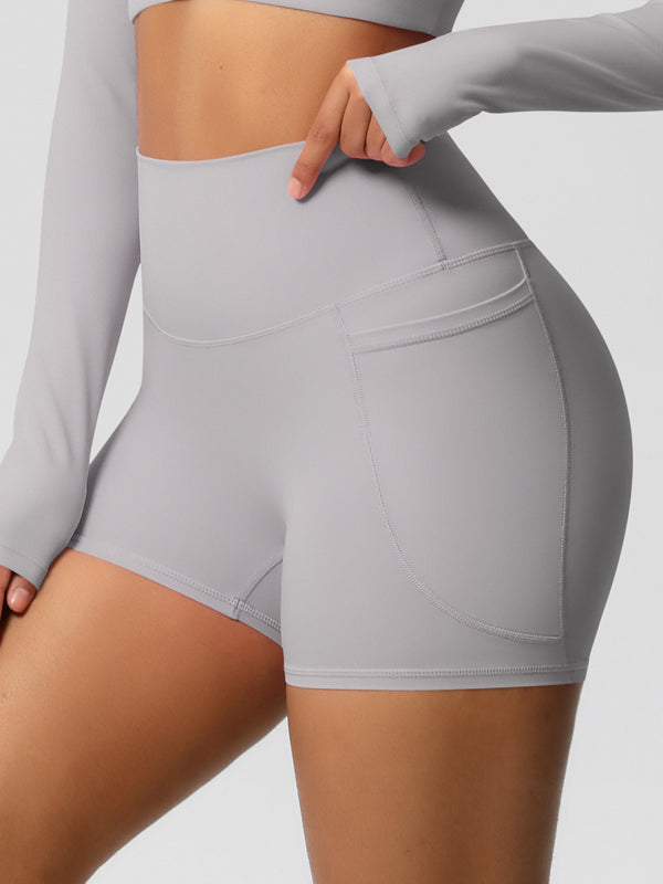 Flexvibe High-Waisted Brushed Yoga Shorts with Pockets - Tummy Control Butt Lifting Gym