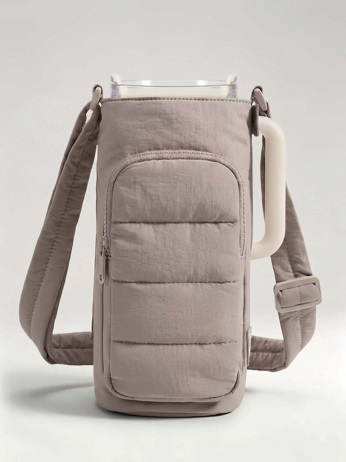 Flexvibe Puffer Water Bottle Crossbody Bag | Lightweight Tumbler Carrier Sling Bag for Women - Taupe