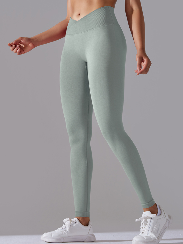 Flexvibe High Waisted Crisscross Waist Yoga Leggings - Seamless Knit Butt Lifting Solid Color