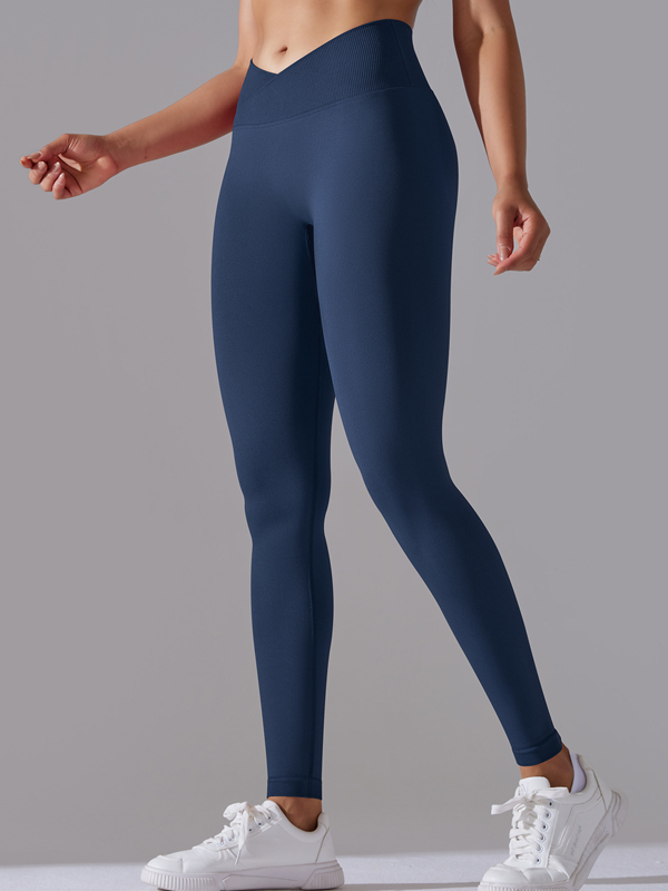 Flexvibe High Waisted Crisscross Waist Yoga Leggings - Seamless Knit Butt Lifting Solid Color