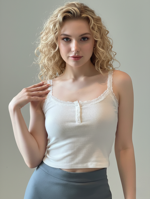 Flexvibe Lace Trim Padded Camisole | Square Neck, Modal, Built-In Bra, S–XL