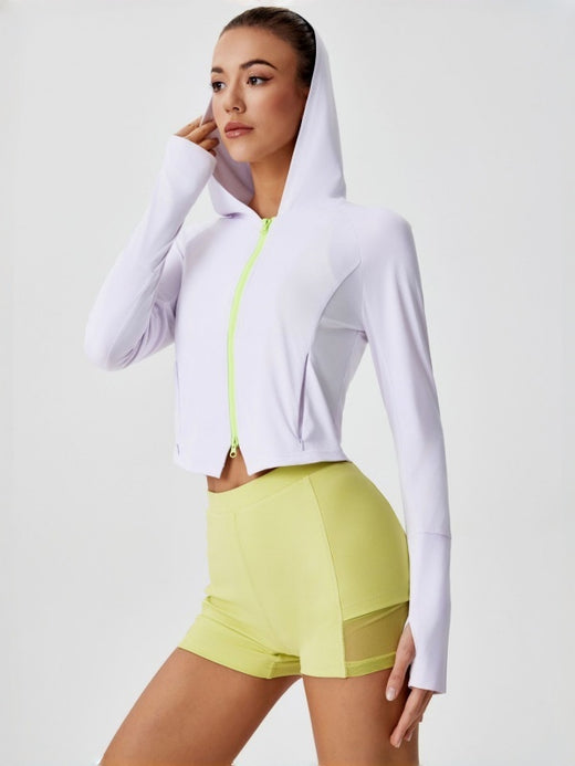 Flexvibe Hooded Zip-Up Cropped Sun Protection Jacket | Cool-Touch, Quick-Dry, UV Protection, S–L