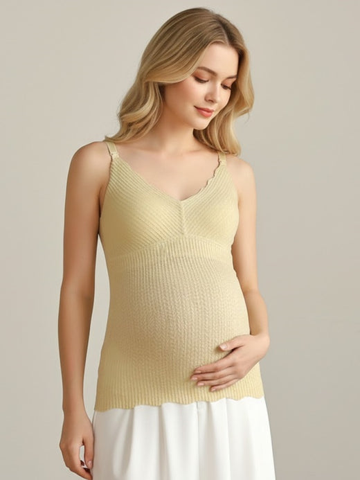 Flexvibe Maternity Thin Nursing Tank Top | V-Neck Lace, Front-Clip, Built-In Bra, 5 Colors, M–2XL
