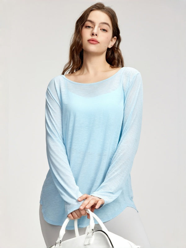 Flexvibe Plus-Size Long-Sleeve Yoga Cover-Up - Back Slit Drawstring Fitness Daily Wear