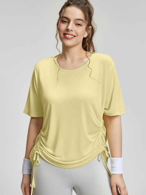 Flexvibe Plus-Size Loose Yoga Short Sleeve - Drawstring Ruched Slimming Workout