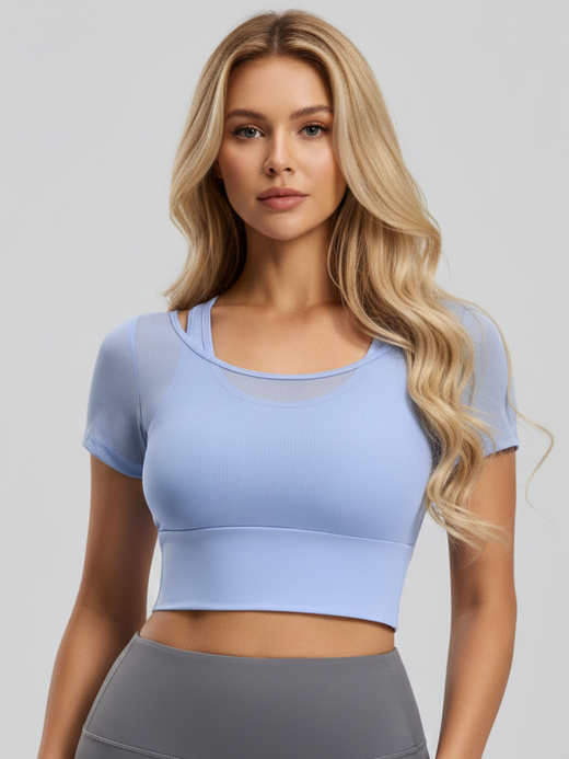 Flexvibe Mesh Paneled Sports Tee | Built-In Cups, Sweat-Dispersing, 3 Colors, S–2XL