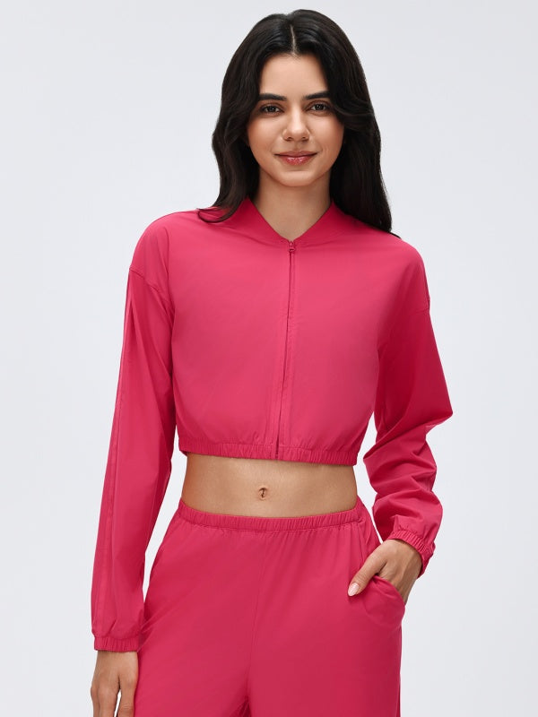 Flexvibe Women's Slim Waist Cropped Jacket, Lightweight Zip Up Outdoor Fitness Sports Coat