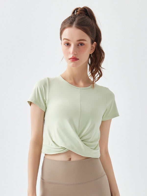 Flexvibe Quick Dry Crisscross Crop Workout Top Slim Fit Waist Exposing Short Sleeve
