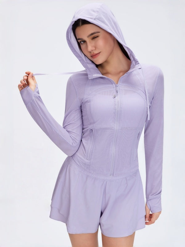 Flexvibe Mesh Breathable Hooded Sports Jacket, Slim Fit Yoga Running Fitness Coat For Women
