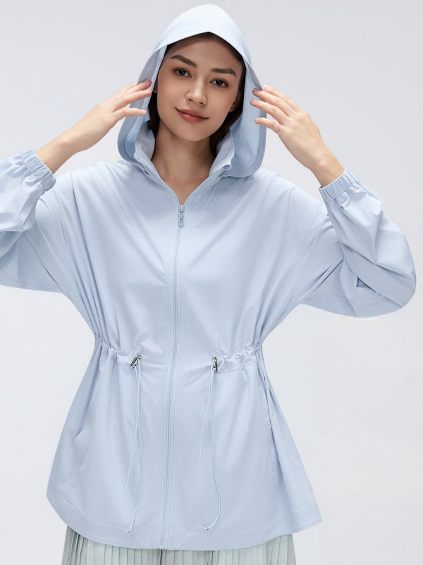 Flexvibe Women's Mid-Long Slim Fit Jacket, Loose Windproof Stand Collar Hooded Casual Sports Long Sleeve Top