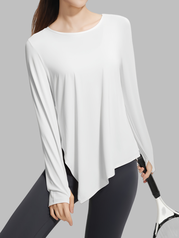 Flexvibe Ice Silk Yoga Hoodie Split Hem Thumb Loop Breathable Slim Fit Long Sleeve